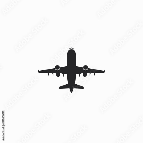 Black silhouette of an airplane flying against a white background