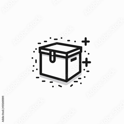 Illustration of a flat design treasure box with sparkles