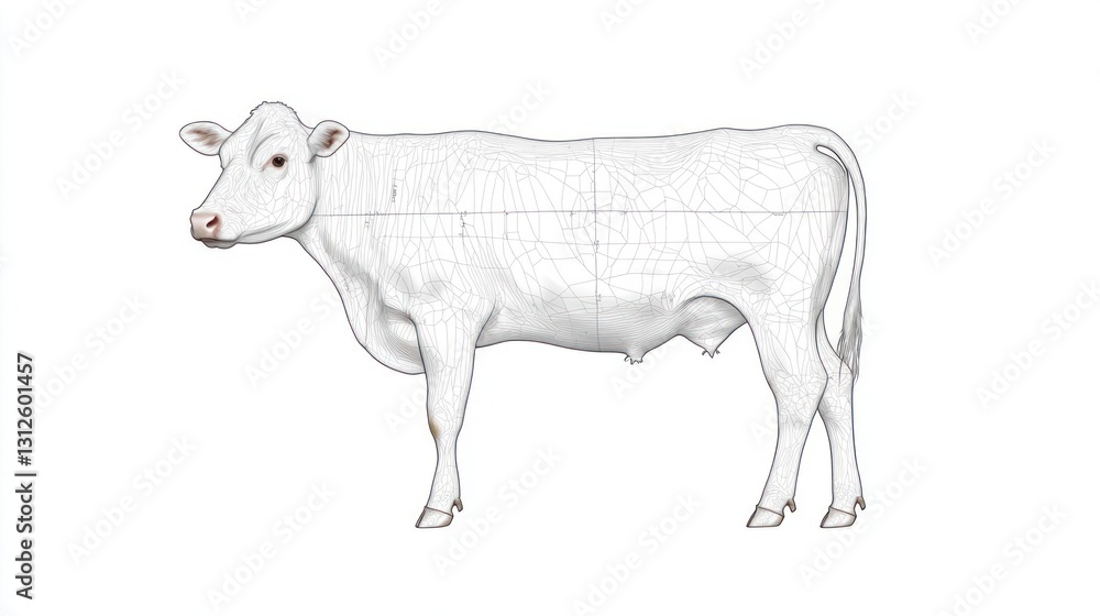 Fototapeta premium White Cow with Brown Spots Side Profile Illustration