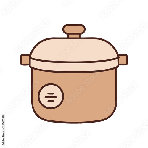 Pressure cooker icon in warm colors, cooking appliance concept