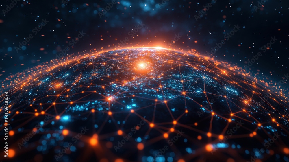 Obraz premium Global network glowing vibrant orange blue