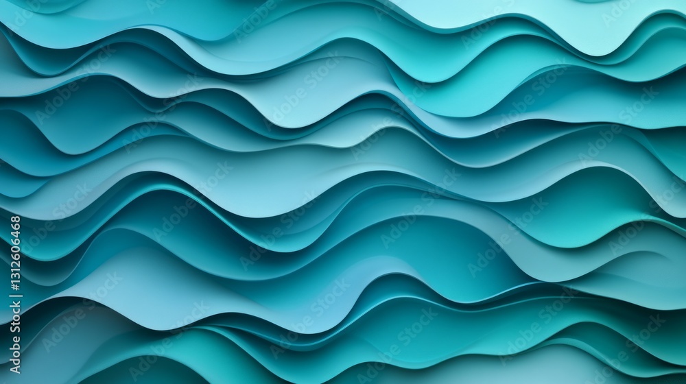 Obraz premium gradient teal and blue abstract background with layered waveforms and floating highlights, sleek and futuristic, artistic and vibrant composition