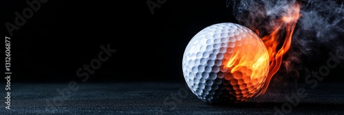Flaming Golf Ball on Dark Background - A golf ball engulfed in flames against a dark backdrop. Intense visual, perfect for sports or competition themes