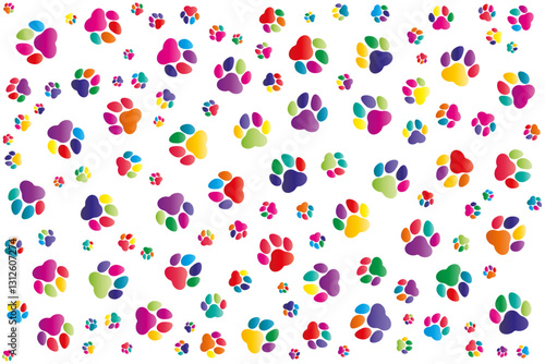 multicolour paw design on white background