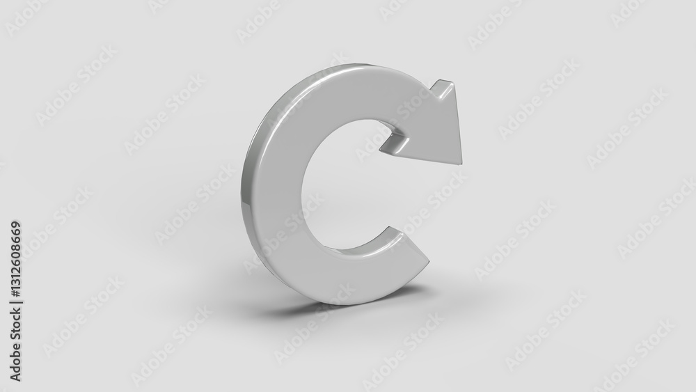 white 3D circular arrow icon on white background, right view white 3D circular arrow icon on white background, right view
