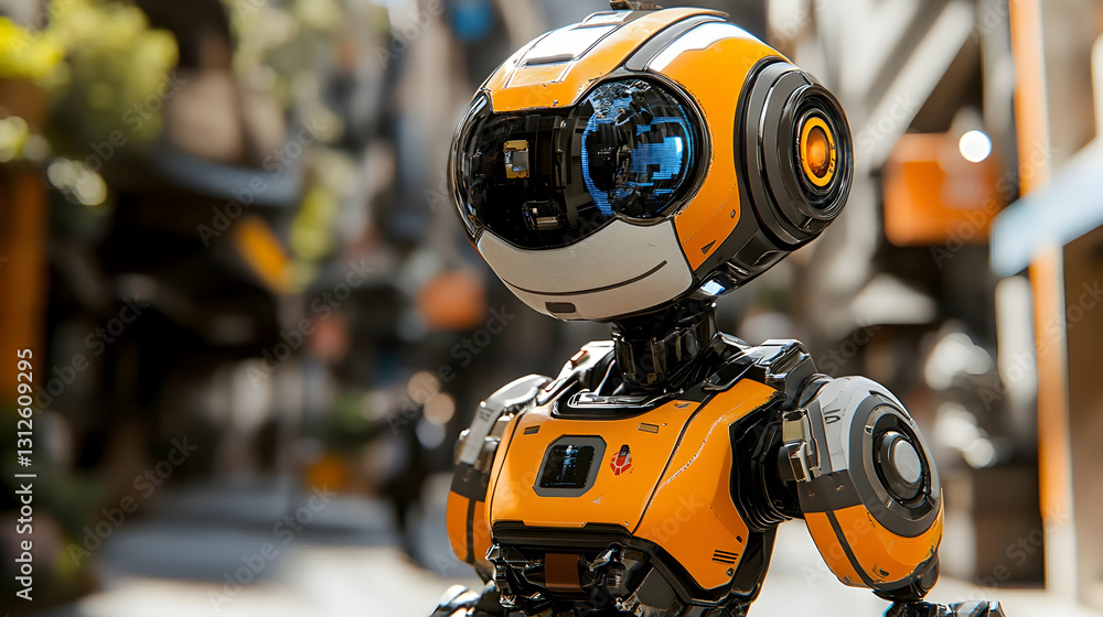 Small Yellow Robot in Urban Setting Small Yellow Robot in Urban Setting