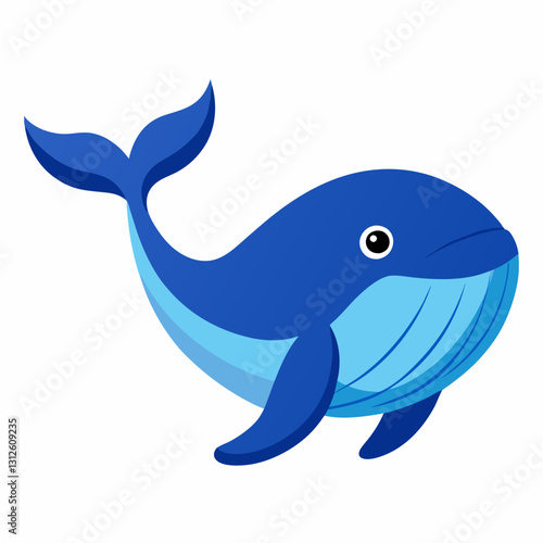A happy cartoon marine scene with a cute dolphin whale and shark swimming in the blue ocean with waves