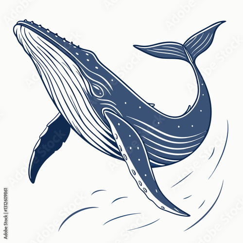 Majestic Humpback Whale: A stylized illustration of a humpback whale breaching, showcasing intricate linework and a calming blue palette.