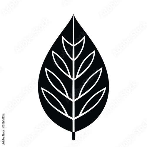 leaf linocut icon on white background