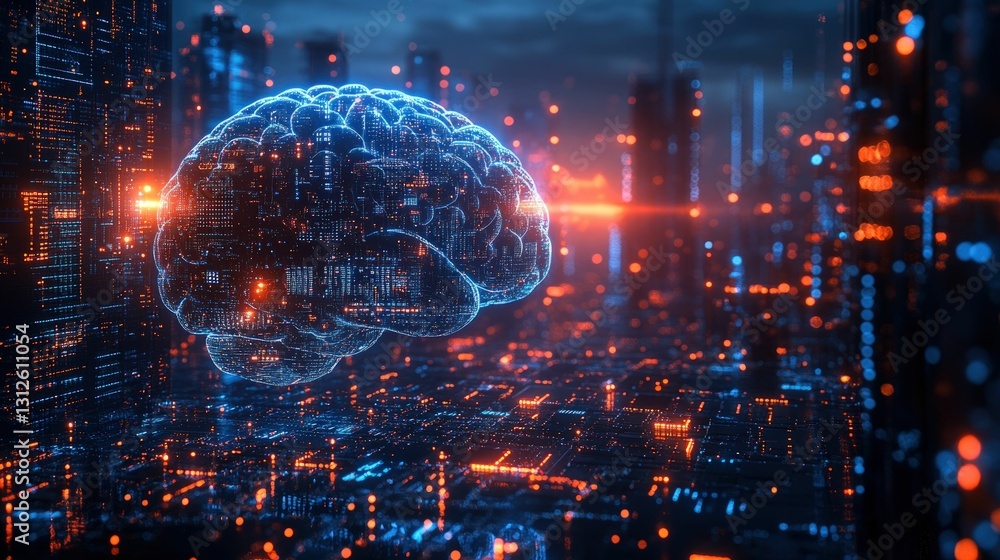 Digital brain city lightscape futuristic network Digital brain city lightscape futuristic network