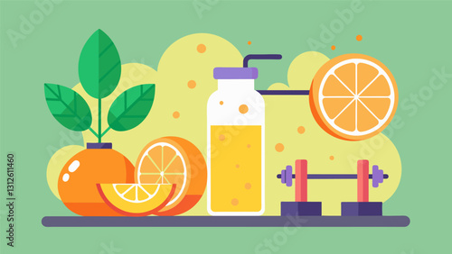 The energizing scent of citrus can be found in the home gym invigorating the mind and body during a workout.. Vector illustration