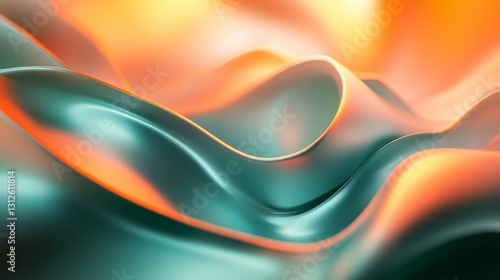 gradient teal and orange abstract background with floating waveforms and soft light reflections, sleek and futuristic, artistic and modern design