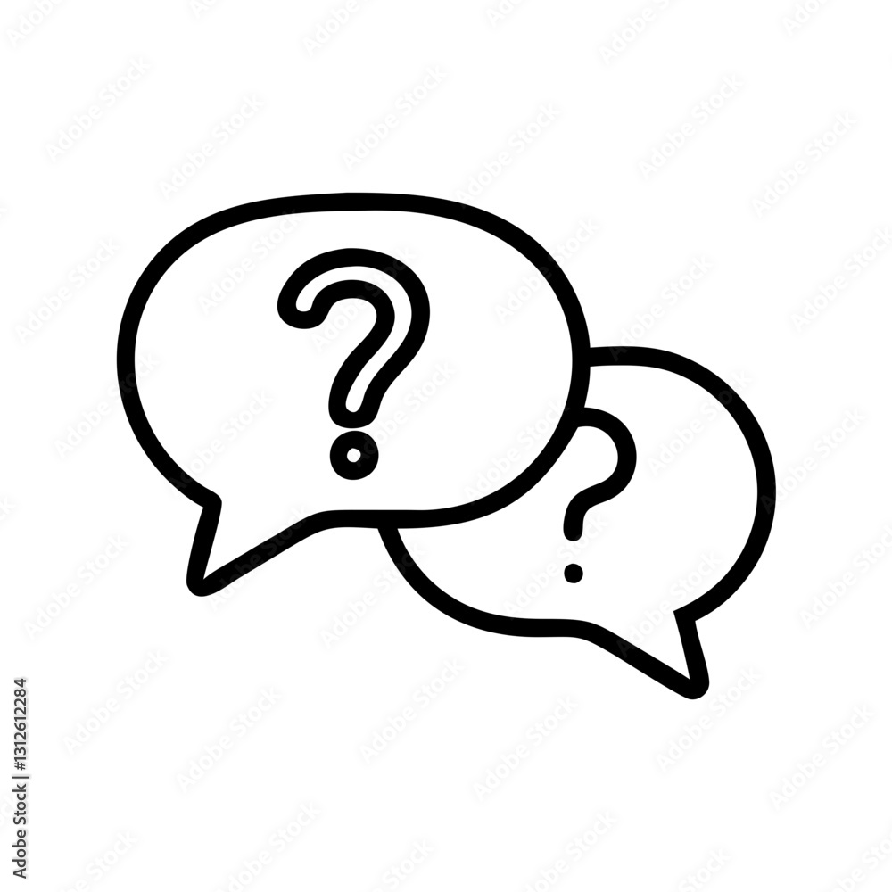 Question mark in speech bubbles icon representing inquiry and FAQ discussions Question mark in speech bubbles icon representing inquiry and FAQ discussions