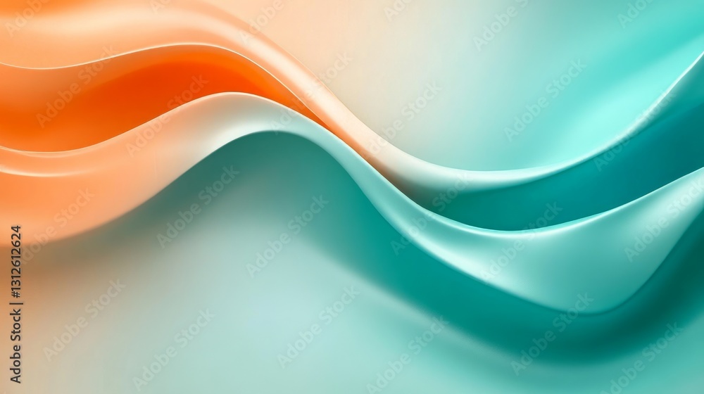 Obraz premium gradient teal and orange abstract background with smooth 3D hexagonal shapes and soft light reflections, sleek and futuristic design