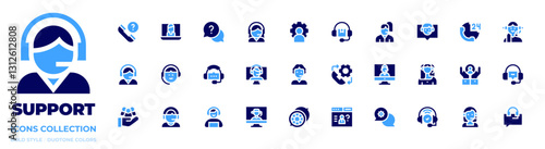 Support icon collection. Bold style. Duotone colors. help, support, question, admin, hours support, customer service agent, online support, chat