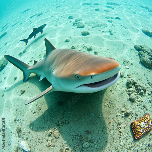 Nurse shark chuffs on sea bed.