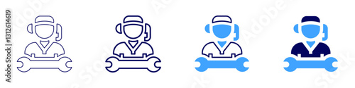 Support technician​ icon in 4 different styles. Thin Line, Line, Bold Line, Duotone. Duotone style. Editable stroke