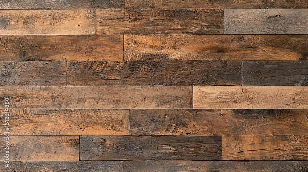 Naklejka premium Rustic wooden wall with varied tones showcasing natural textures and grains