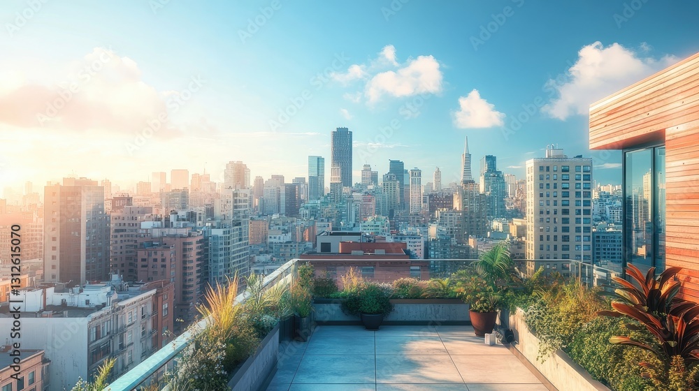 Fototapeta premium Panoramic cityscape view of financial downtown at daytime from rooftop. Concept of data protection regulation and privacy for all individuals