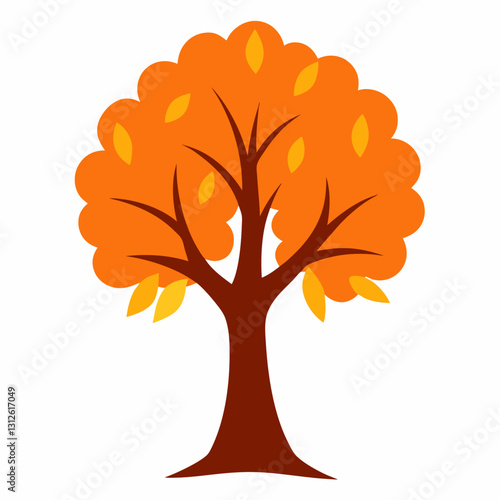 Set of tree and leaf collection hand drawn flat design vector element. botanical set of bare trees and ones with leaves and lush green