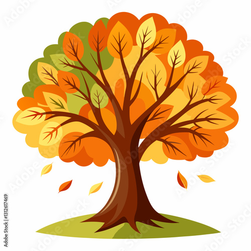 Set of tree and leaf collection hand drawn flat design vector element. botanical set of bare trees and ones with leaves and lush green