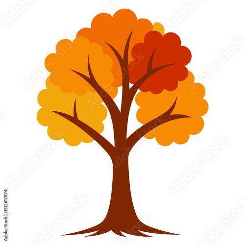 Set of tree and leaf collection hand drawn flat design vector element. botanical set of bare trees and ones with leaves and lush green