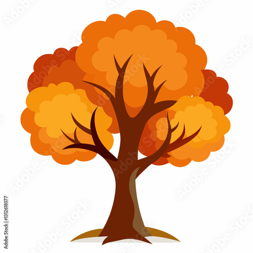 Set of tree and leaf collection hand drawn flat design vector element. botanical set of bare trees and ones with leaves and lush green