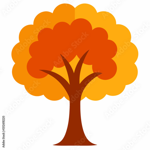 Set of tree and leaf collection hand drawn flat design vector element. botanical set of bare trees and ones with leaves and lush green