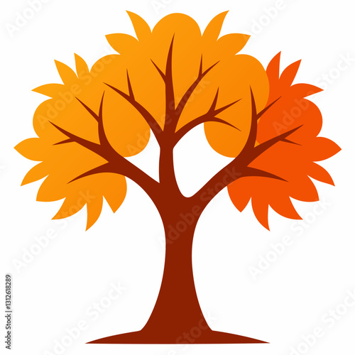 Set of tree and leaf collection hand drawn flat design vector element. botanical set of bare trees and ones with leaves and lush green