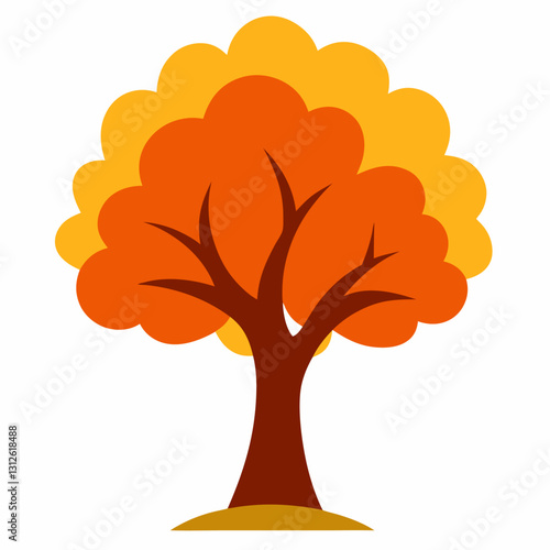 Set of tree and leaf collection hand drawn flat design vector element. botanical set of bare trees and ones with leaves and lush green