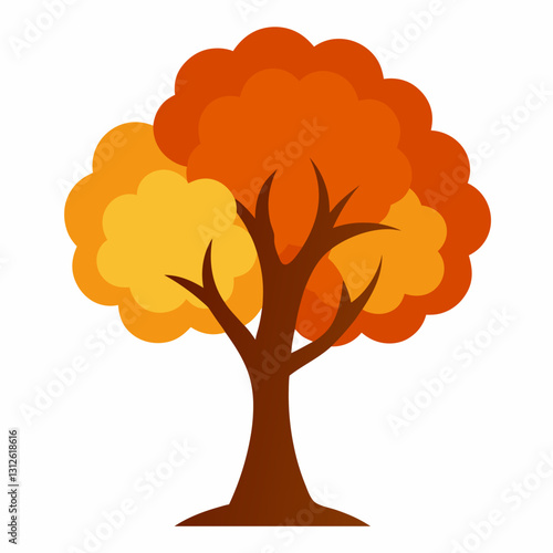 Set of tree and leaf collection hand drawn flat design vector element. botanical set of bare trees and ones with leaves and lush green