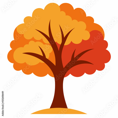 Set of tree and leaf collection hand drawn flat design vector element. botanical set of bare trees and ones with leaves and lush green