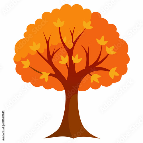 Set of tree and leaf collection hand drawn flat design vector element. botanical set of bare trees and ones with leaves and lush green