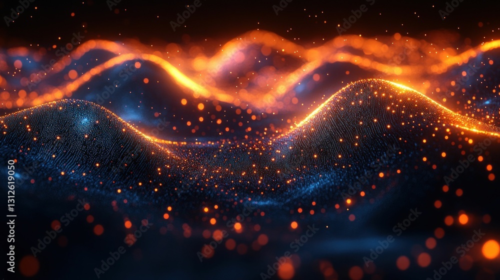 Glowing particles form abstract waves, vibrant energy. Glowing particles form abstract waves, vibrant energy.