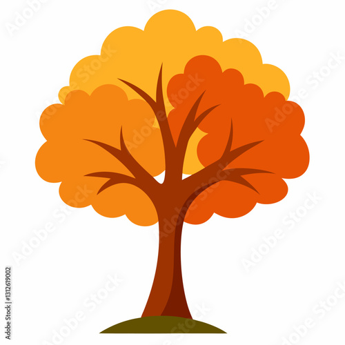 Set of tree and leaf collection hand drawn flat design vector element. botanical set of bare trees and ones with leaves and lush green
