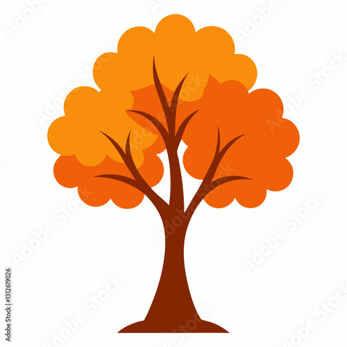 Set of tree and leaf collection hand drawn flat design vector element. botanical set of bare trees and ones with leaves and lush green