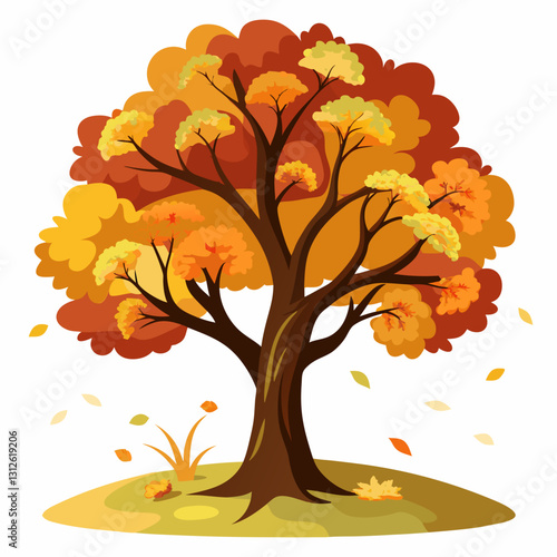 Set of tree and leaf collection hand drawn flat design vector element. botanical set of bare trees and ones with leaves and lush green