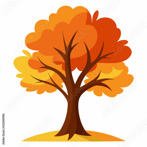 Set of tree and leaf collection hand drawn flat design vector element. botanical set of bare trees and ones with leaves and lush green