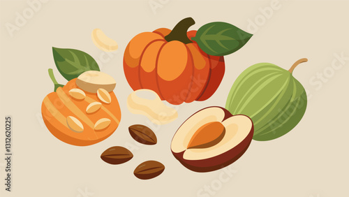 With a variety of textures and tastes this nut and seed sampler includes buttery macadamia nuts crispy hazelnuts chewy goji berries and crunchy. Vector illustration