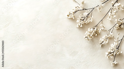 Dried flowers arranged on a light beige textured background.  Copy space available