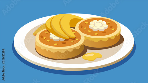 Rice cakes topped with almond butter sliced bananas and a drizzle of honey for a lowcalorie and hearty latenight snack.. Vector illustration