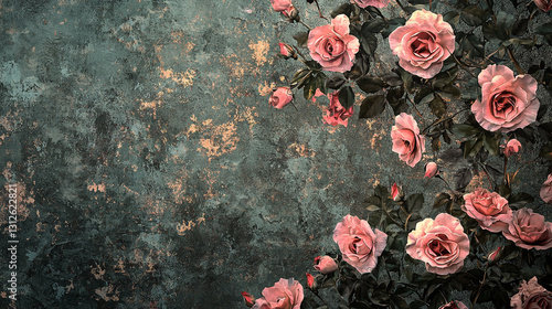 Wallpaper Mural Beautiful pink roses against a textured green and blue background Torontodigital.ca