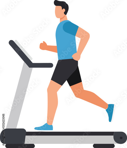 A fit man jogging on a treadmill in a bright gym wearing sports attire, minimal style vector illustration
