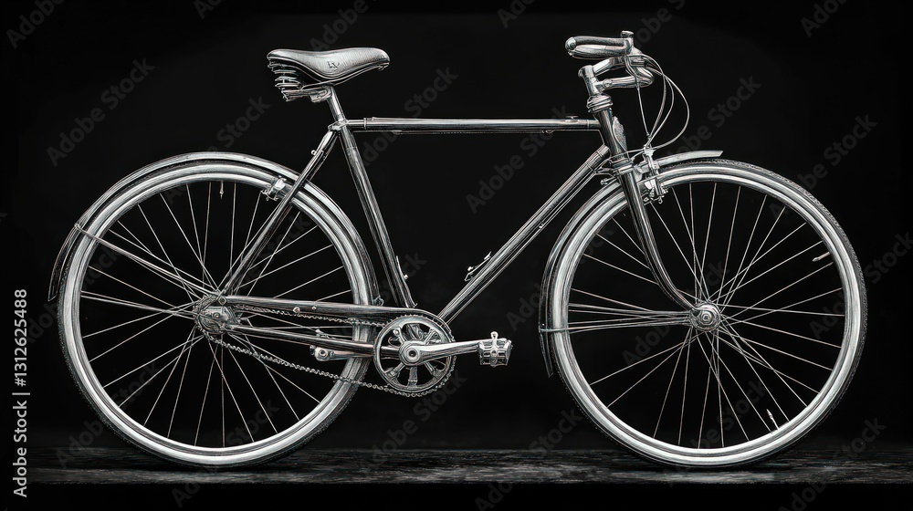 Fototapeta premium Classic bicycle, elegant chrome, dark background.