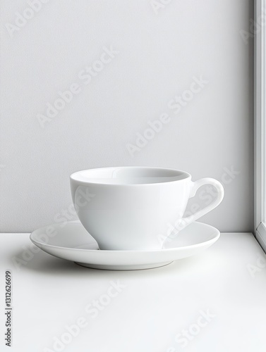 Wallpaper Mural White Teacup and Saucer Minimalist Still Life - A pristine white teacup rests on a matching saucer against a bright white background. Simple elegance Torontodigital.ca