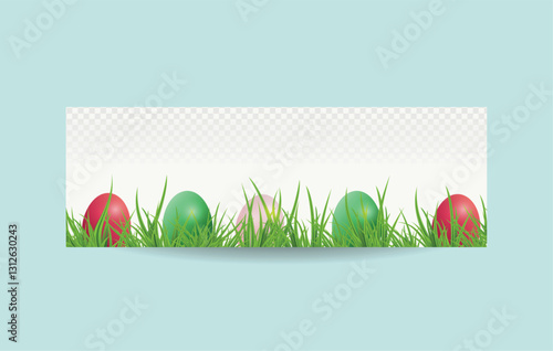 Easter Sale Banner with Colorful Eggs in Grass. Vector