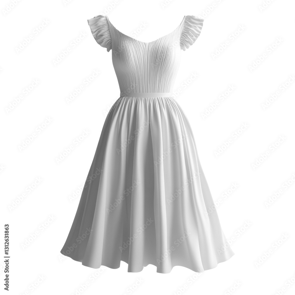 Elegant white dress with pleated design and short sleeves, perfect for special occasions Elegant white dress with pleated design and short sleeves, perfect for special occasions