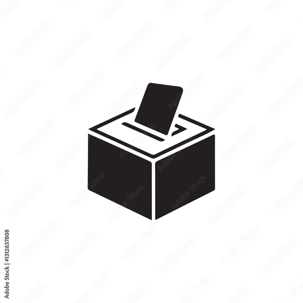 Voting Box Icon with Ballot Illustration.Simple, black and white icon of a voting box with a ballot inserted. Voting Box Icon with Ballot Illustration.Simple, black and white icon of a voting box with a ballot inserted.