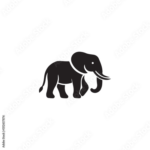 Simple black silhouette of an elephant.A clean, bold black silhouette of an elephant walking, suitable for logos, icons, or general animal-related design projects.
