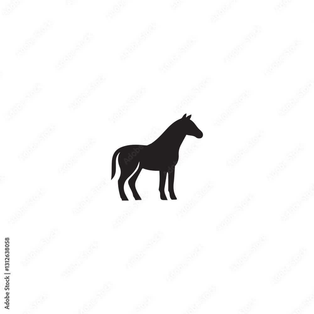 Simple silhouette of a horse standing.A clean, bold silhouette of a horse in a standing position against a plain white background. Simple silhouette of a horse standing.A clean, bold silhouette of a horse in a standing position against a plain white background.